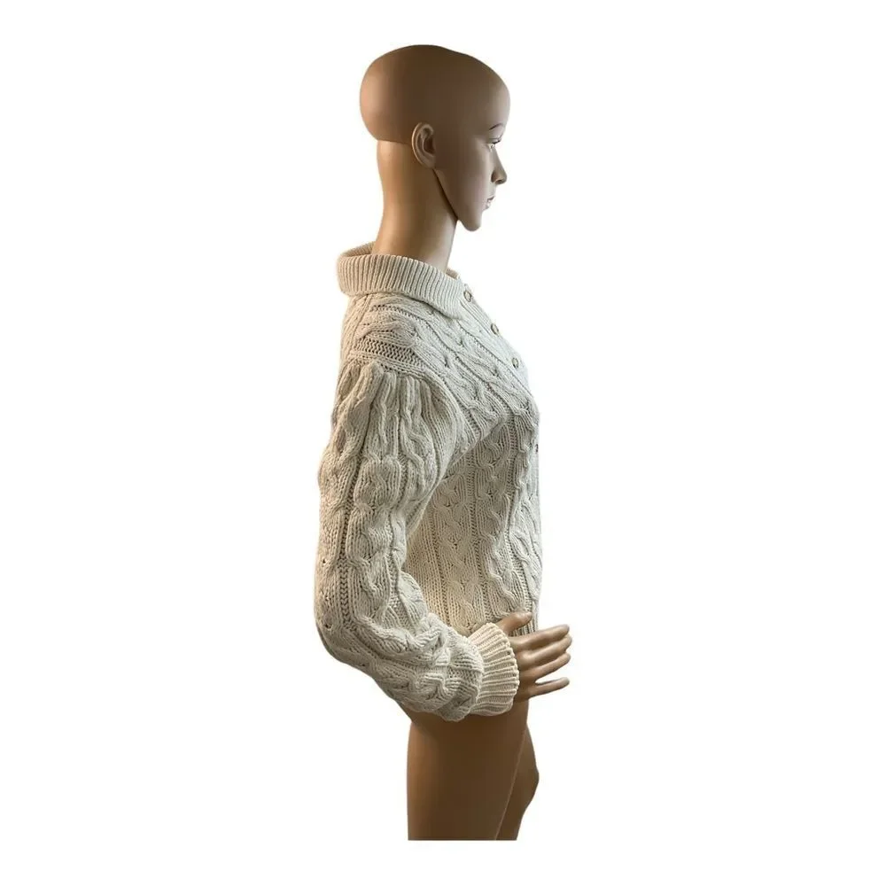 J.G. Hook Women’s Vintage Beige 100% Cotton Cable-Knit Cardigan Sweater Size M. - Picture 3 of 13